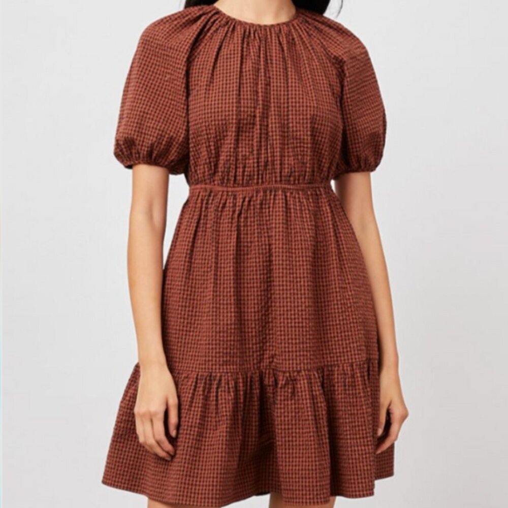 Rails Brown Mini Dress with Puff Sleeves